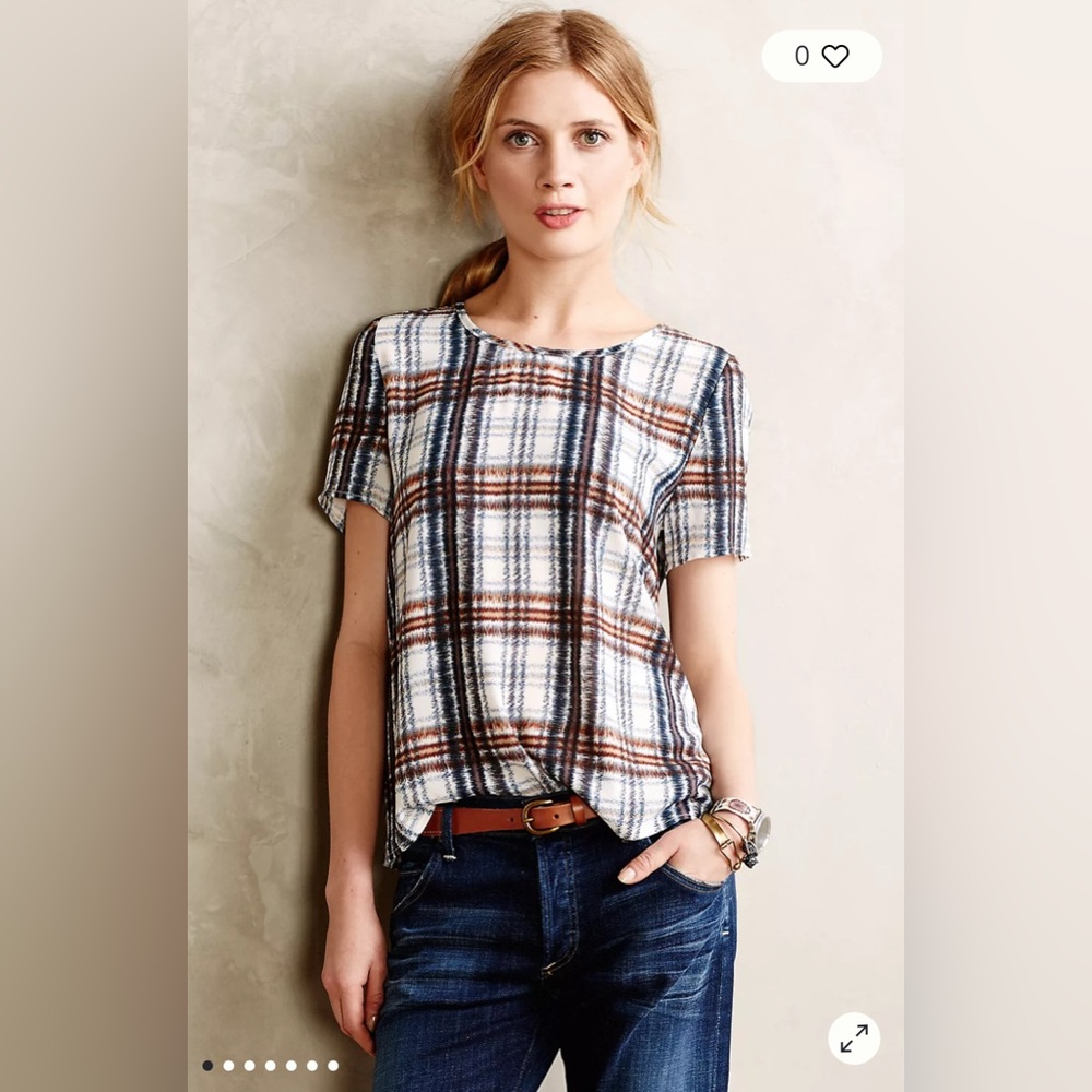 Maeve Multicolor Plaid Short Sleeve Blouse with Open Back